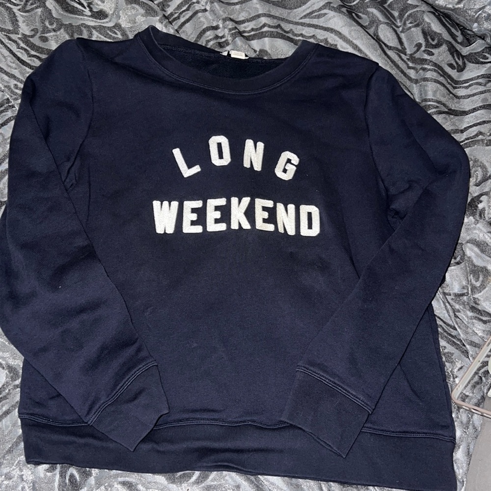 J. Crew Long Weekend Embroidered Navy Blue Sweatshirt Small